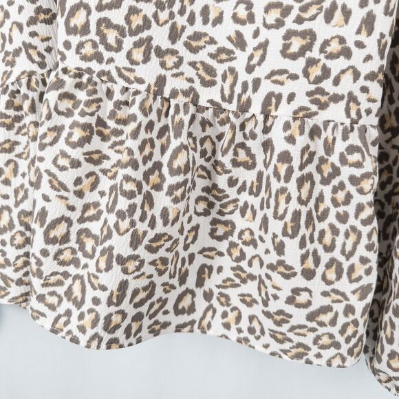 Nine West Leopard Animal Print V Neck Peplum Blouse Womens Large Crepe Chiffon - Picture 10 of 14